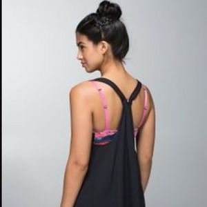 lululemon secret garden breathe flow tank open back attached bra black floral